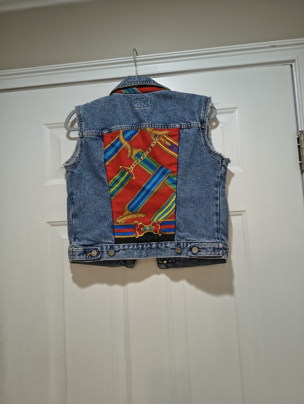 Vintage Calvin Klein Denim Vest With Equestrian Themed Back Size Medium